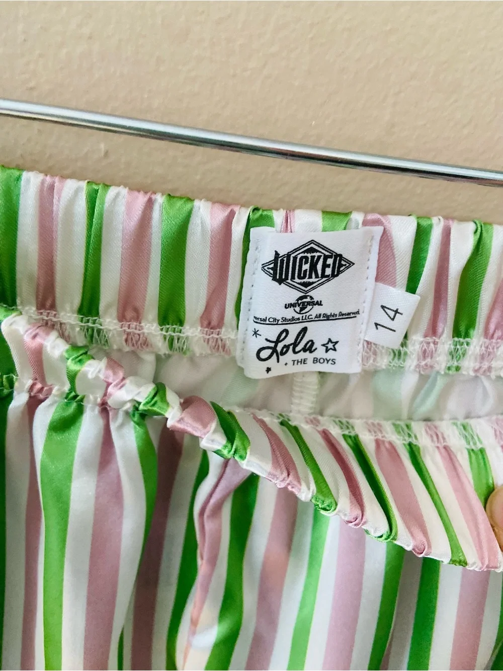 Lola + The Boys Wicked Universal Girl Pajama Set Green Pink Striped Feather Trim